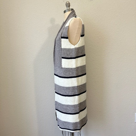 ANTHROPOLOGIE Pencey Long Stripe Open Vest in Grey White Navy - Picture 6 of 12